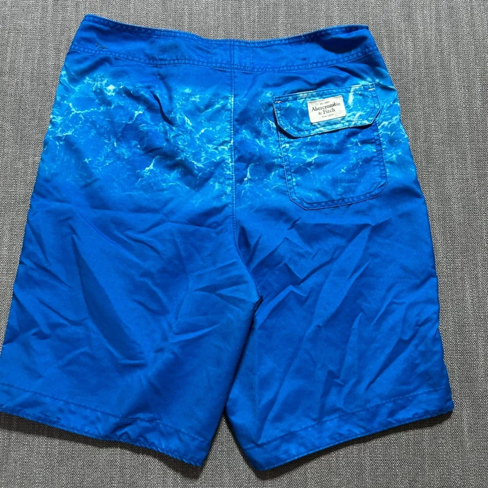 Abercrombie & Fitch Board Shorts Men M Blue Ocean Wave Print Surf Swim Trunks - Picture 4 of 8